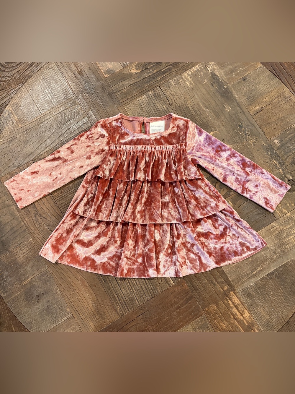 First Impressions Size 12M Mauve Pink Crushed Velvet Tiered Ruffle Baby Dress